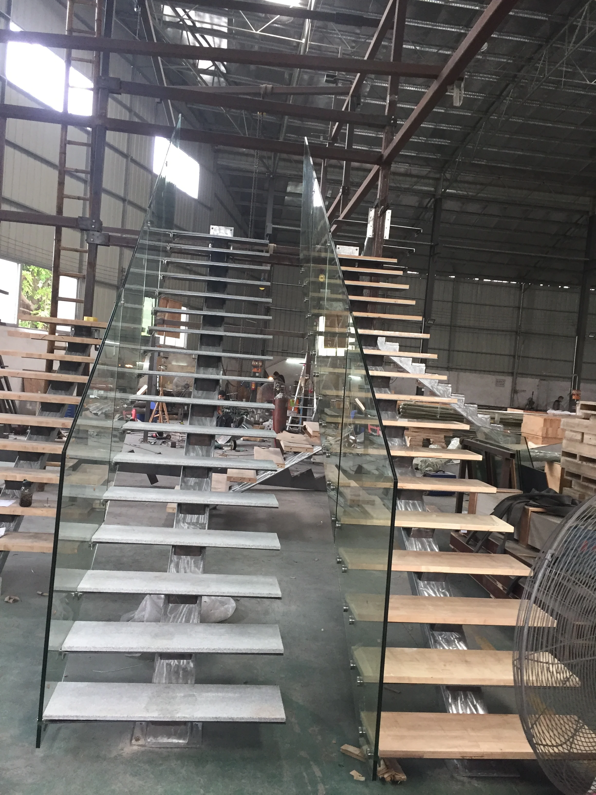 Hot Selling Chinese Manufacture Marble Tread Double Beam Straight Staircase