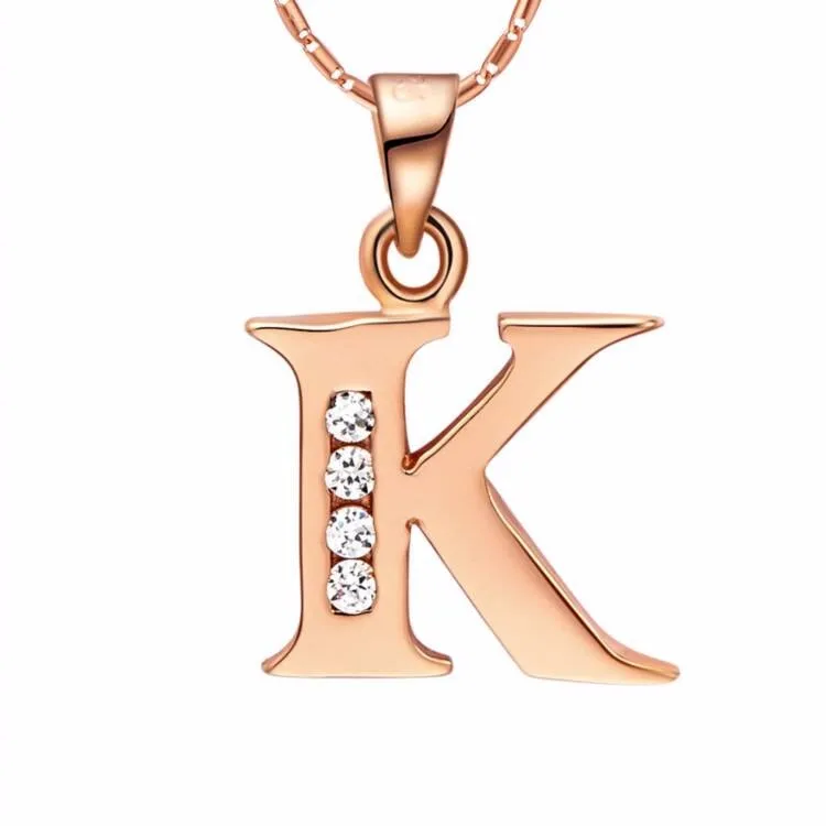 Simple Fashion Alphabet K R Pendant Design Bling Letter Necklace ...