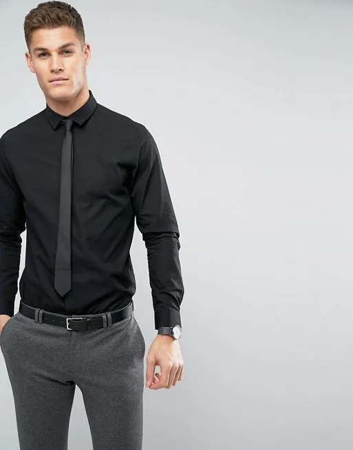 Ky New Latest Design Groom Men Dress Shirt Long Sleeve Spread Collar