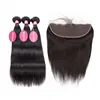 Brazilian Virgin Straight Hair Bundles With Lace Frontal Closure Human Hair Weave 13x4 Ear To Ear Lace Frontal Closure