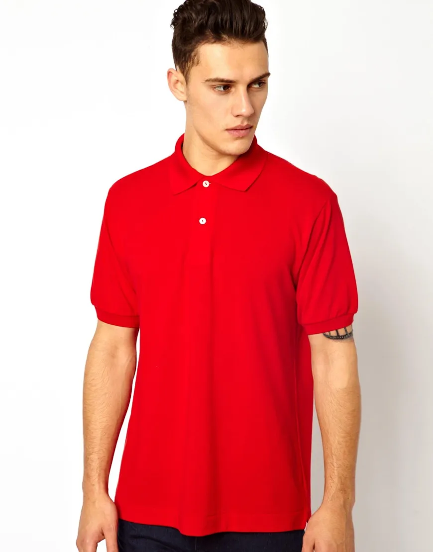 red polo shirt with black collar