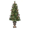 Goplus Christmas Tree Pre-Lit Tabletop Artificial Entrance Tree with Led Lights, Gold Urn Base, Pine Cones and Red Berries (4 FT