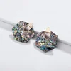 2019 New Jewelry Geometric Hexagon Acrylic Blue Shell Plate Acetate Statement Earring Big Fashion Earrings for Women