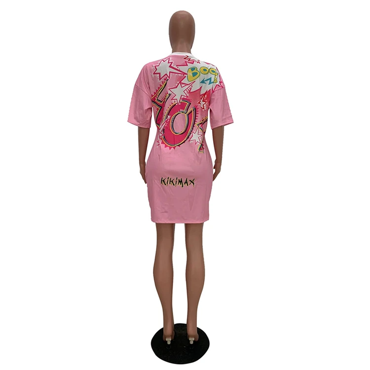 women fashion casual cartoon beading t shirt dress TC946