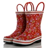Newest cheap kids gumboots red rubber boots beautiful flower print rain boots with handle