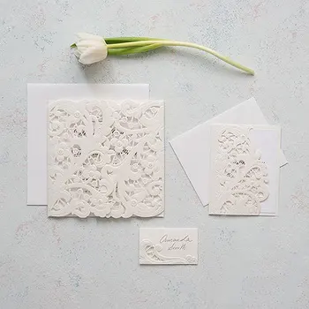 Doily Style Personalized Lace Laser Cut Wedding Invites Gatefold