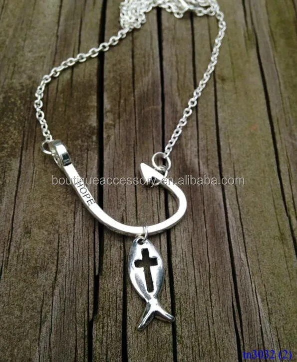 Cross and fish hook necklace Clearance