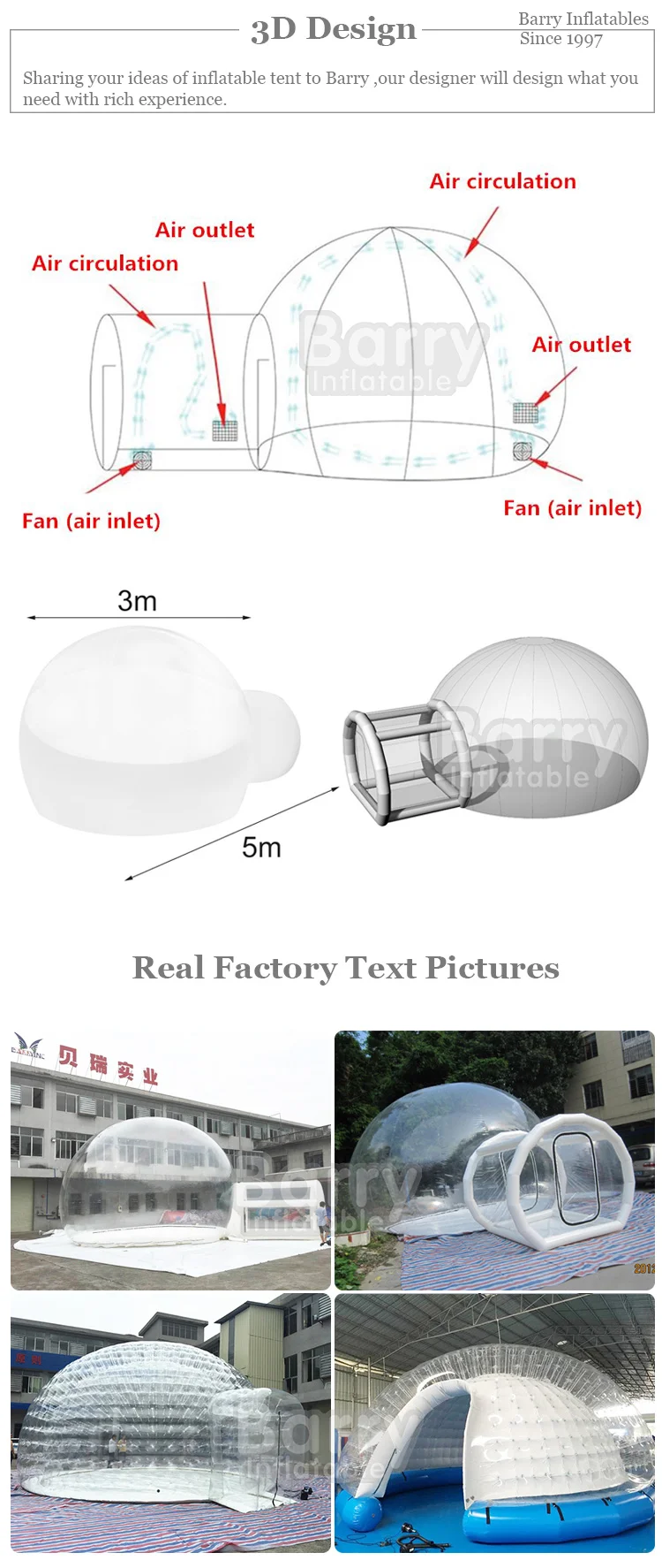 Outdoor camping family use or event inflatable clear dome tent , inflatable crystal bubble tent