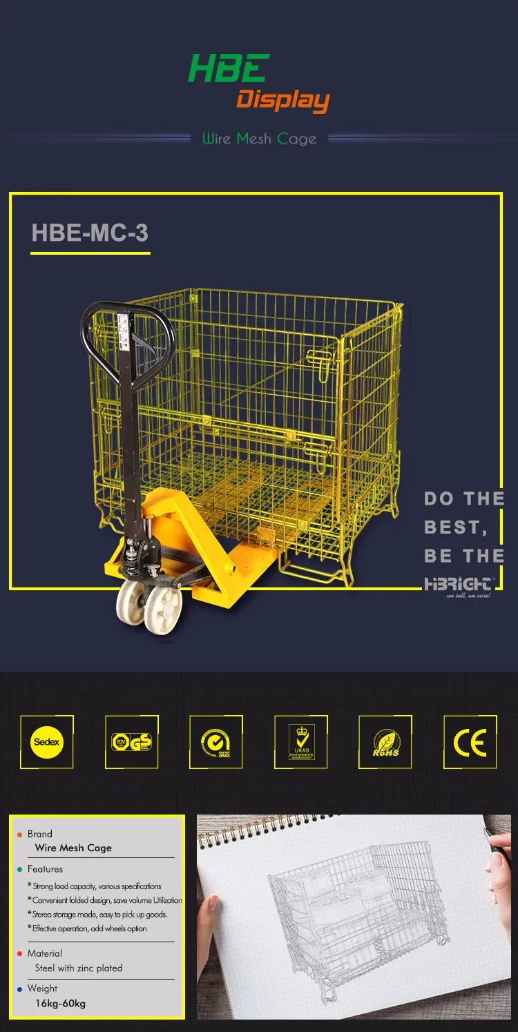 Tugas Berat Lipat Penyimpanan Dikunci Steel Wire Mesh Kontainer