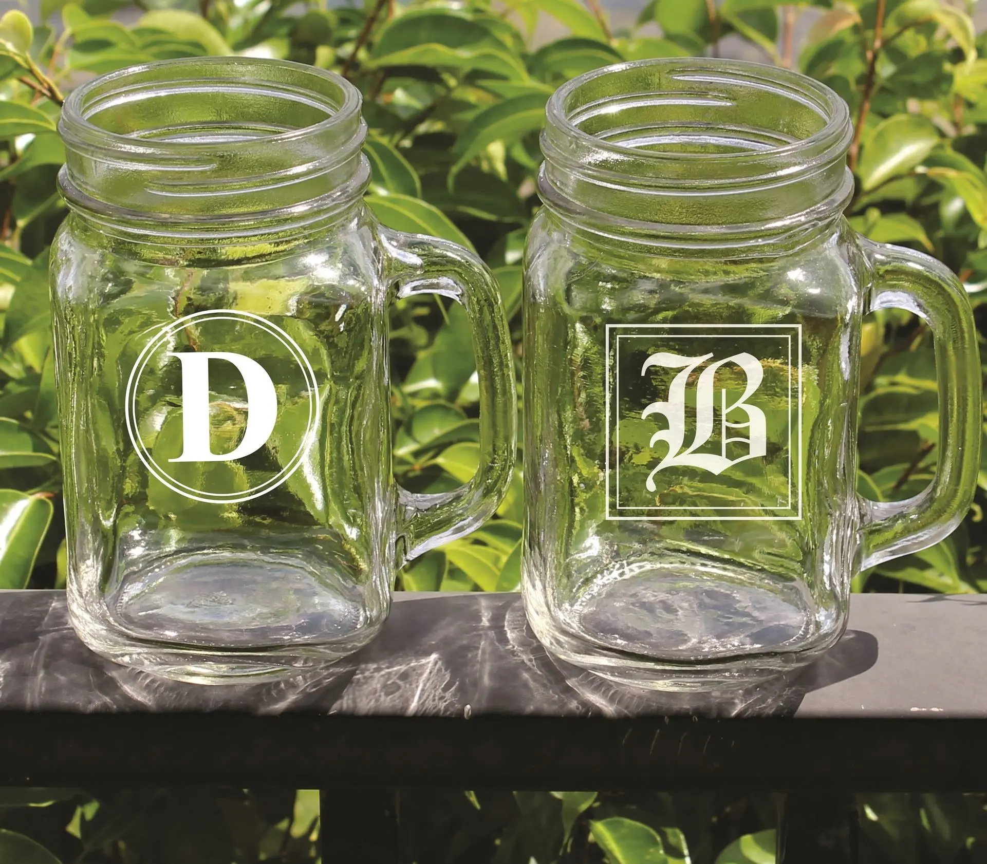 Personalized Mason Jar with Initial - Wedding Party Groomsmen Bridesmaid Housewarming Gifts - Custom Engraved Monogrammed Drinkware Glassware Barware Etched for Free
