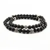 BRZ1306 Wholesale Black Matte Onyx & Silver CZ Micro Pave Ball Double Beaded Bracelet for Men
