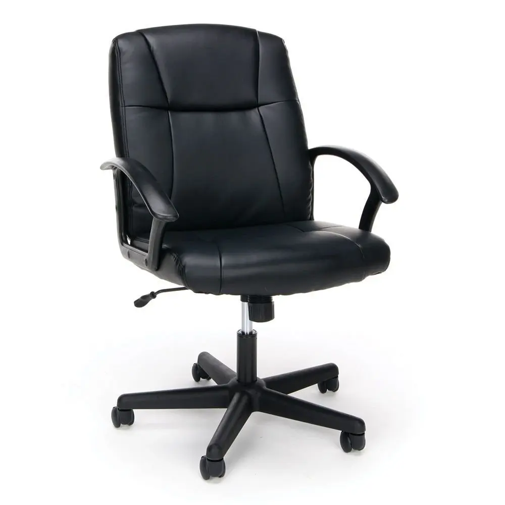 Essentials Faux Leather Mid-Back Computer Chair Dimensions: 25.25"W x 27.50"D x 36"H Seat Dimensions: 19.25"Wx17.5"Dx17.5-21.25"H Black Faux Leather/Black Base