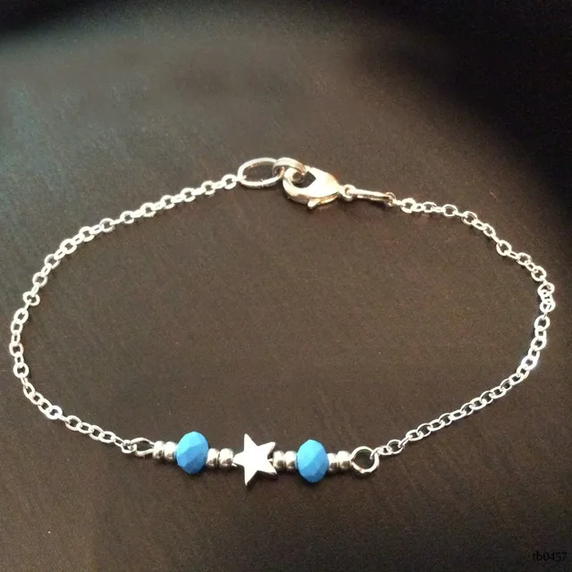 artifical silver star and blue faceted beads bracelet