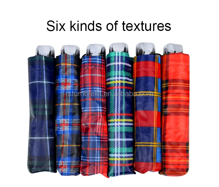 Rst Polyester Check Cheap Three Folding Tartan Umbrella In Singapore