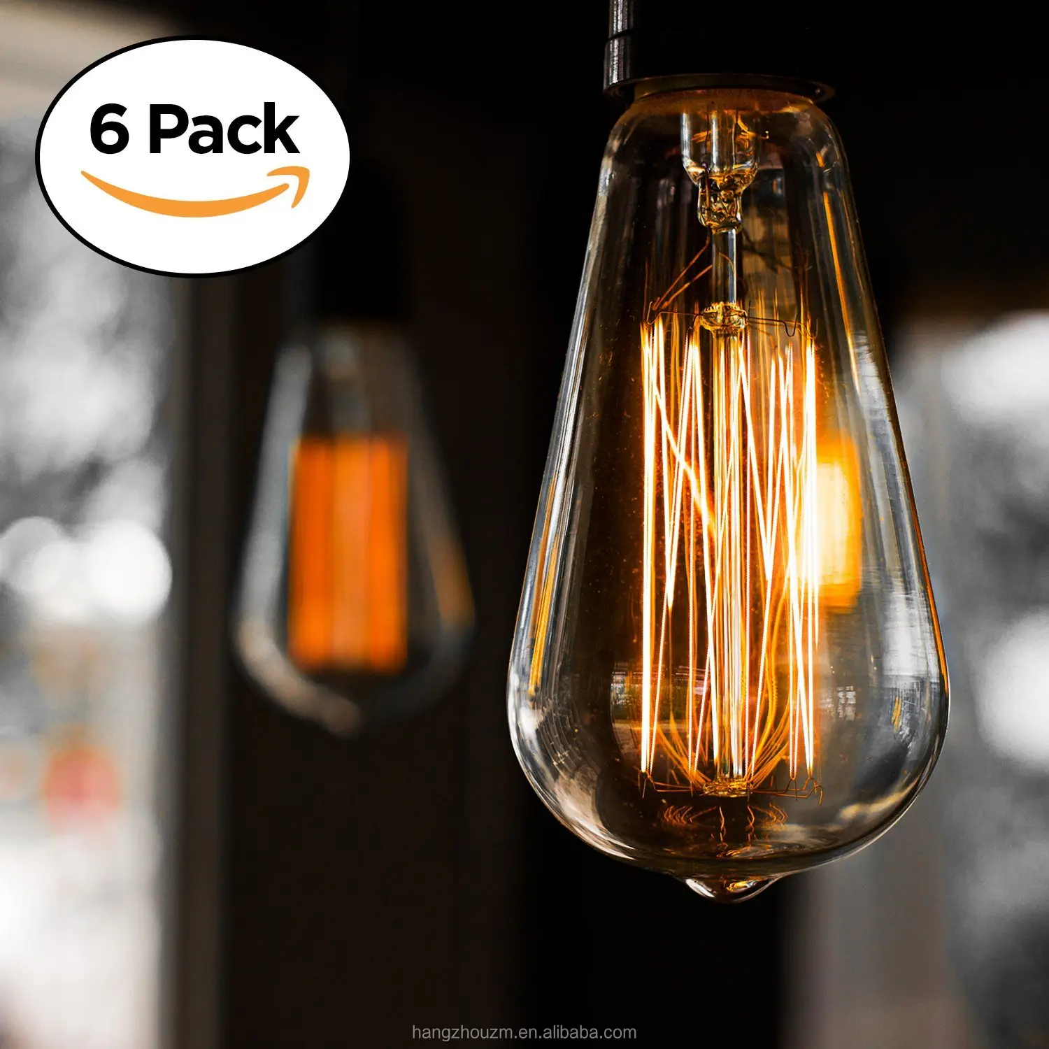 Amber Warm Dimmable 25w 40w 60w 110v 6pack St64 Edison Light Bulb