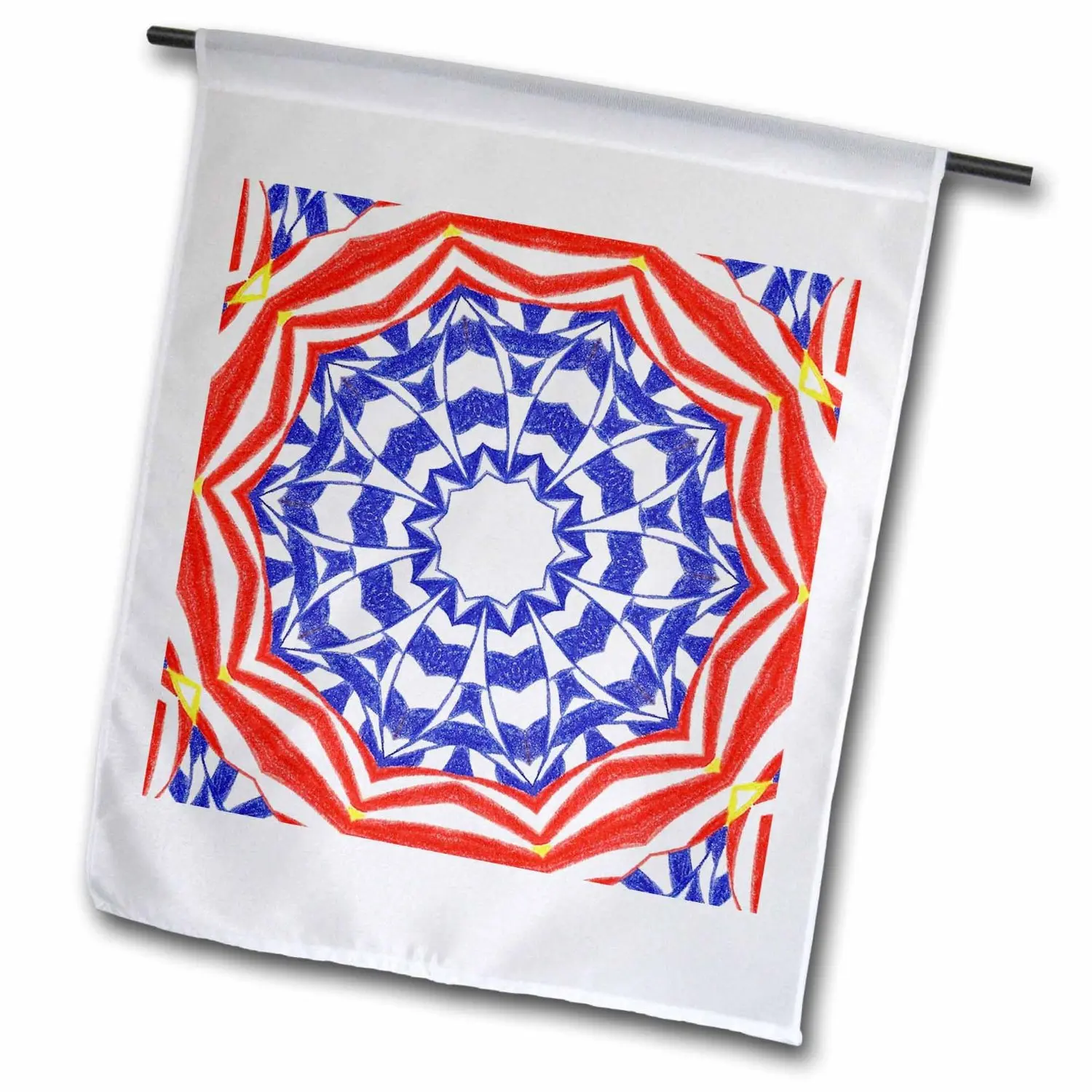 CherylsArt Kaleidoscope Patterns - Red White Blue Patriotic Flower Kaleidoscope Pattern - 18 x 27 inch Garden Flag (fl_39479_2)