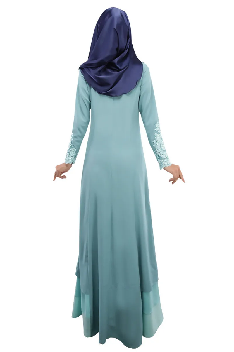 Turkish Dubai Muslim Women Solid Color Cotton Blended Abaya Dress