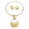 Big Fan Geometric Metal Gold Plated Jewelry Sets For Women Alloy Choker Necklaces Earrings Statement African Jewelry Sets