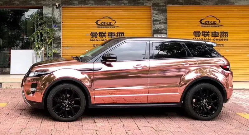 rose gold car wrap range rover