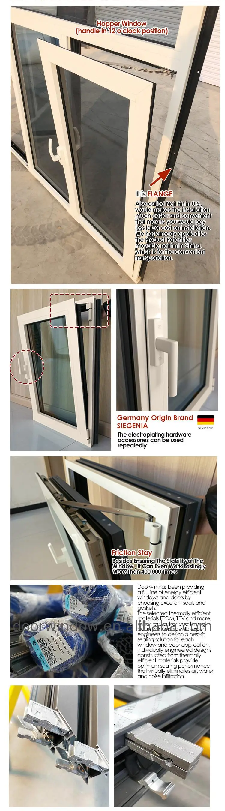 Thermal break aluminum window opening 180 degree casement windows new design