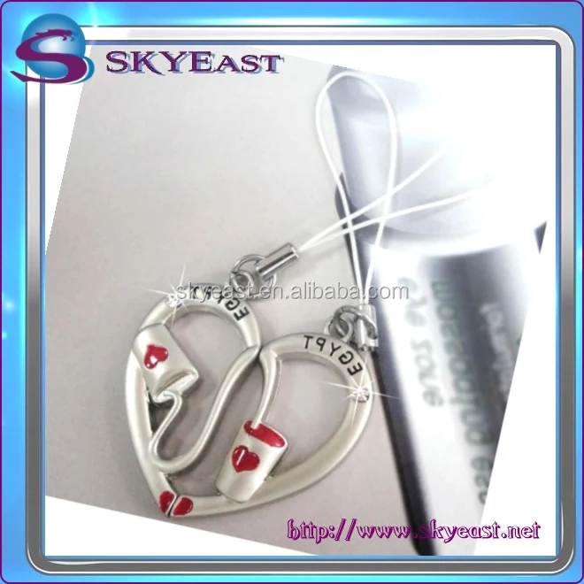 
New Design Heart Shape Rhinestones Metal Charms Mobile Phone Straps 