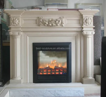 White Carved Marble Stone Electric Fireplace Mantel With Roman