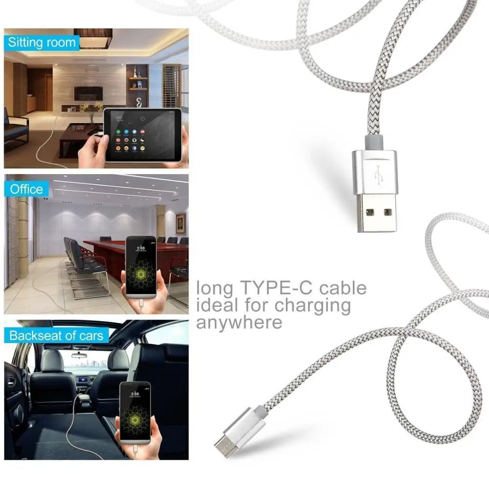 Nylon Braided Extension USB C Cell Phone Cables 6 Feet Charging Cable C Type 2M - ANKUX.COM