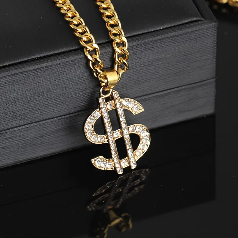 hip hop new fashion dollar chain pendant gold necklace mens