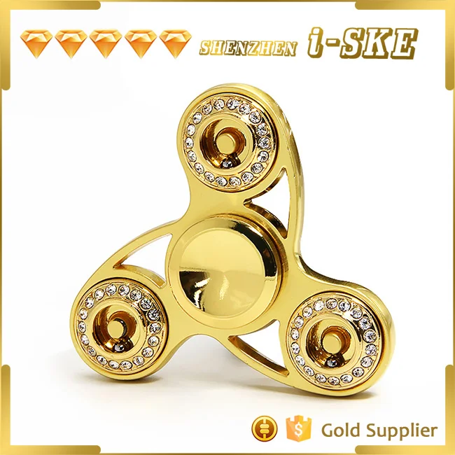 Luxury 608 Bearing Gold Alloy Fidget Spinner With Crystal Tri Hand