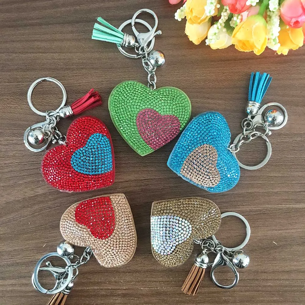 Locacrystal Brand Rhinestone Key Chain With Tassel Rhinestone Bag Charm Heart Shape Rhinestone