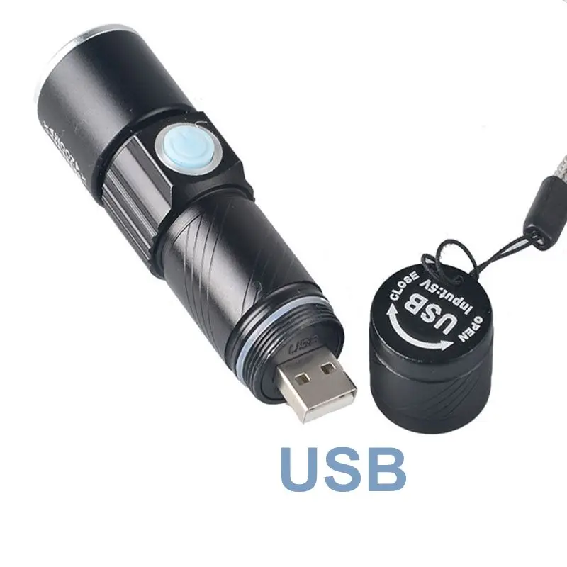 Adjustable Focus Zoomable USB Flashlight USB Rechargeable Led Strobe Light