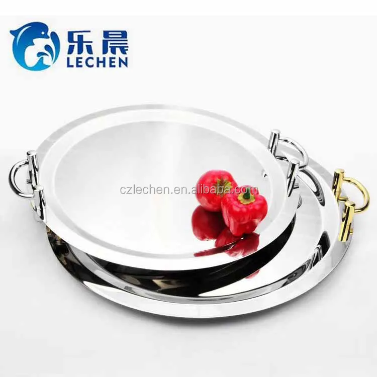 Stainless Steel Plate Tray Square Mirror Tray Charger Rolling Serving Plate Fruit Plate Simple Baking Steak Tray with handle