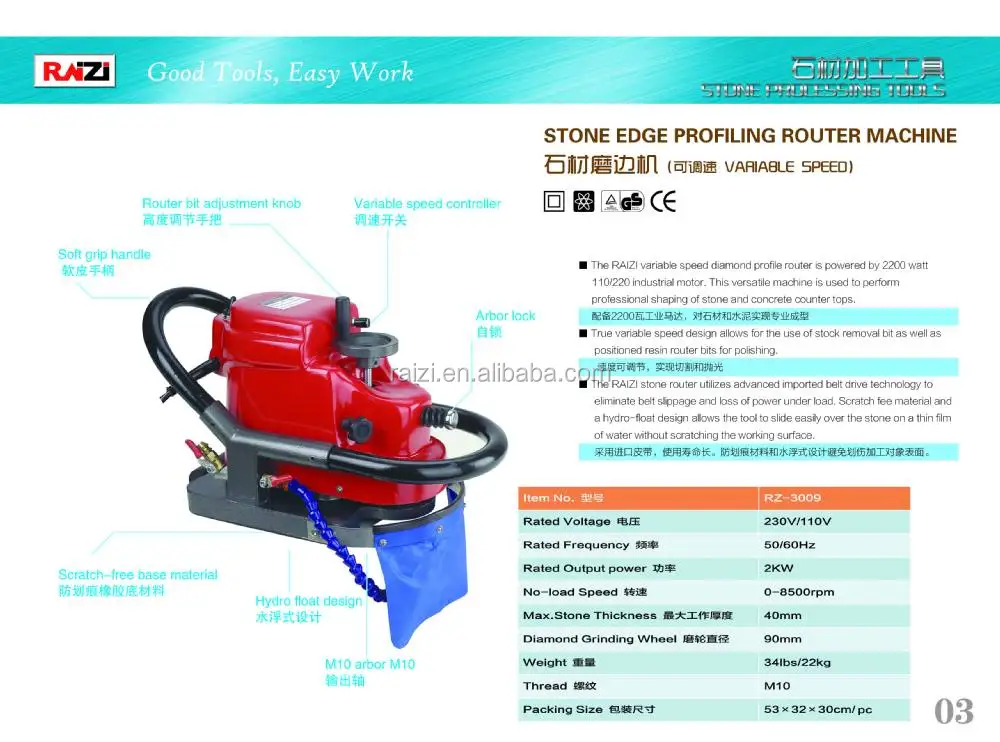 RAIZI Handheld Stone Edge Profiling Router Grinding Machine