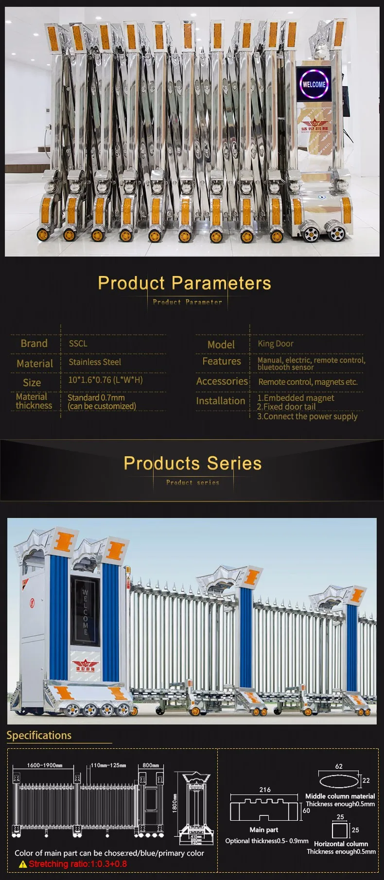 stainless steel automatic withstand wind gate electric building main gates J-1504
