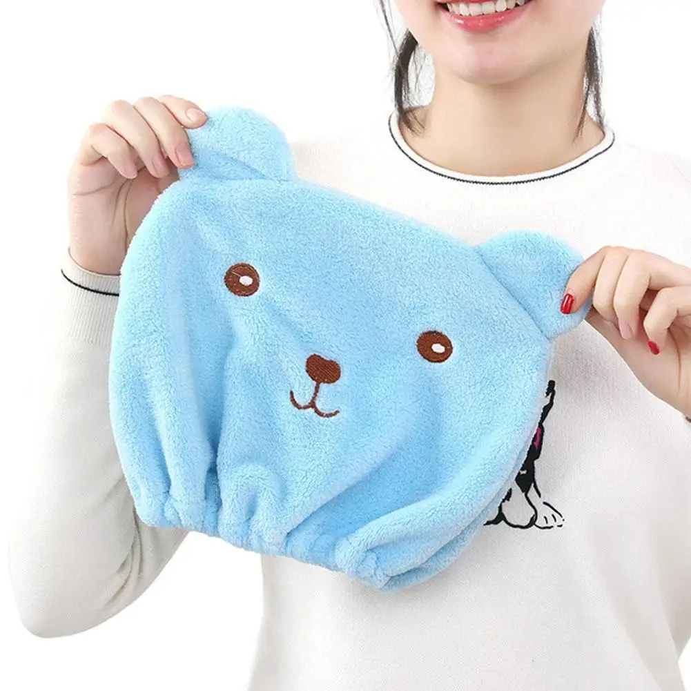 Microfiber Hair Turban Quick Drying Hair Wrap Hat Towel Bathing Cap Cute Bear 