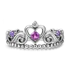 925 Sterling Silver Captured Elegant Amethyst Heart Tiara Princess Valentine's Finger Rings for Women