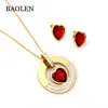 Baolen Jewelry Fashion 18k Gold Plated Dubai Style With Red Ruby Gemstone Earring Necklace Sets