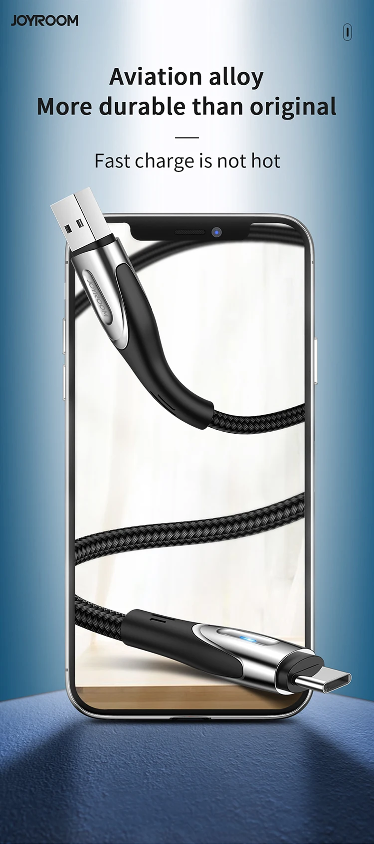 Joyroom data transmission sync fast charge usb charging type c cable nylon