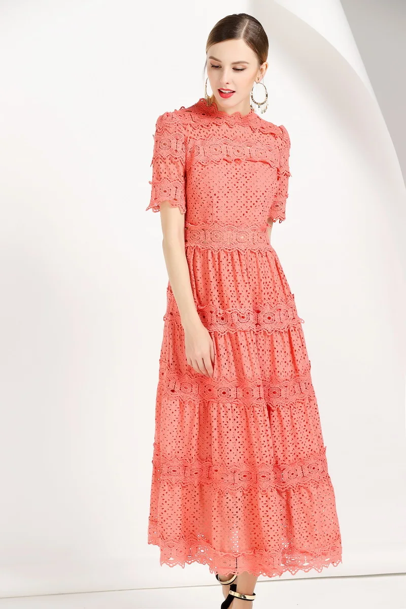 Spring Summer New Female Flower Sweet Gauze Lace Pressure Pleated One Piece Dress Women S Waist Slim Full Dress Twinset Buy Women Appliques Dress Women High Quality Embroidery Dress Elegant Dress For Young Girl Product