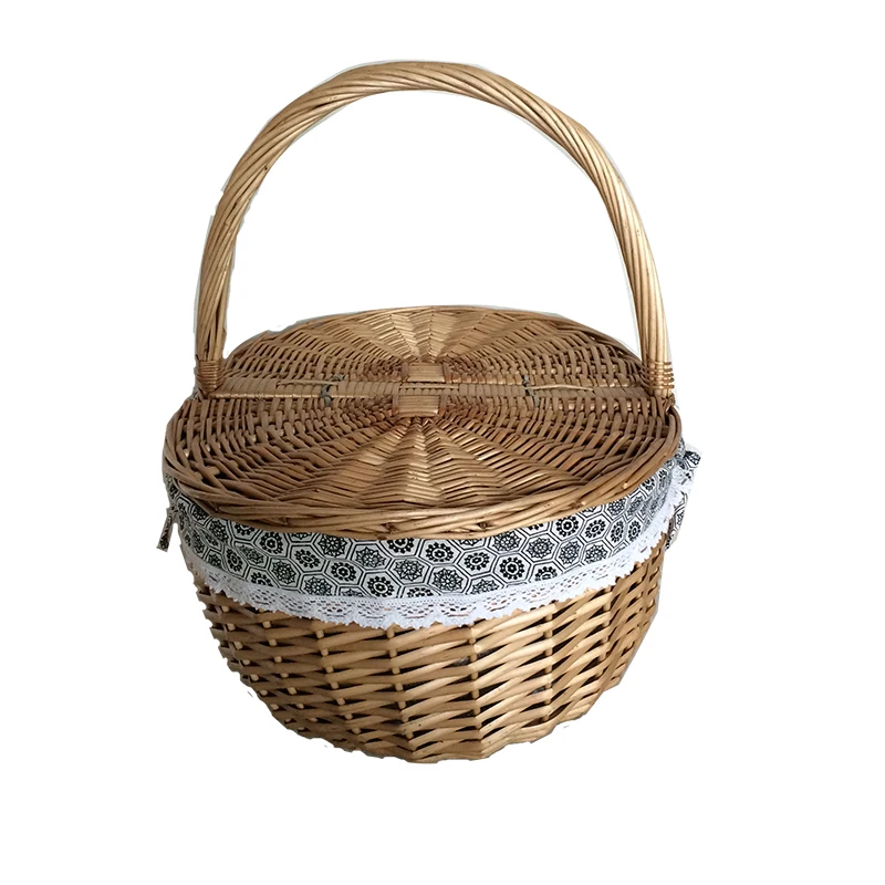 Picnic Wicker Basket Handle Lid Storage Fruit Bread Sundries Buy