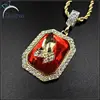 Hip Hop Hand Pray Pendant Mens Gold Red Ruby Pendant Necklace