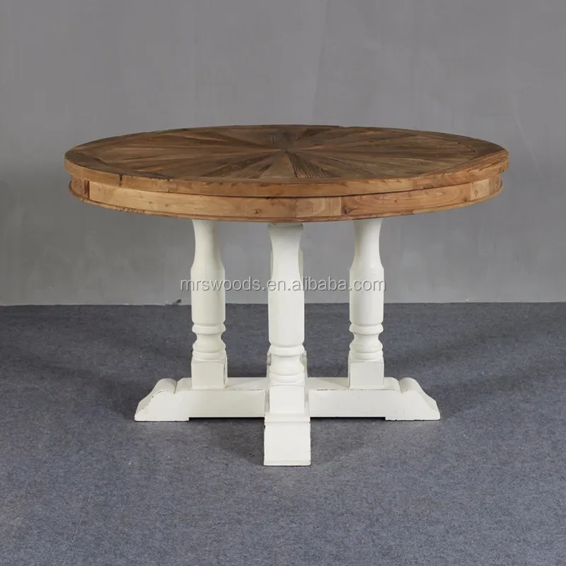 Reclaimed Elm Wood White Round Dining Table With Cross Back Chair Buy