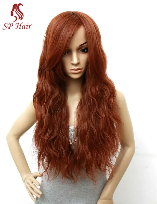 red curly wig with bangs