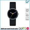 Newest watch design stainless steel case leather band yellow ticker black watch