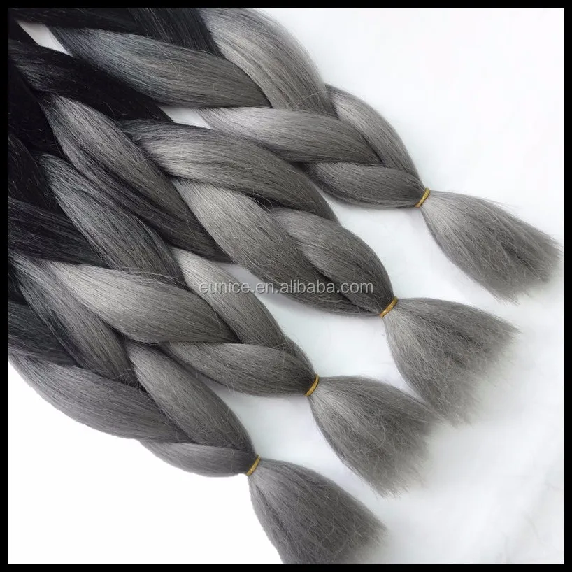 Black Grey Ombre Color Jumbo Braiding Hair Synthetic Super X Braid
