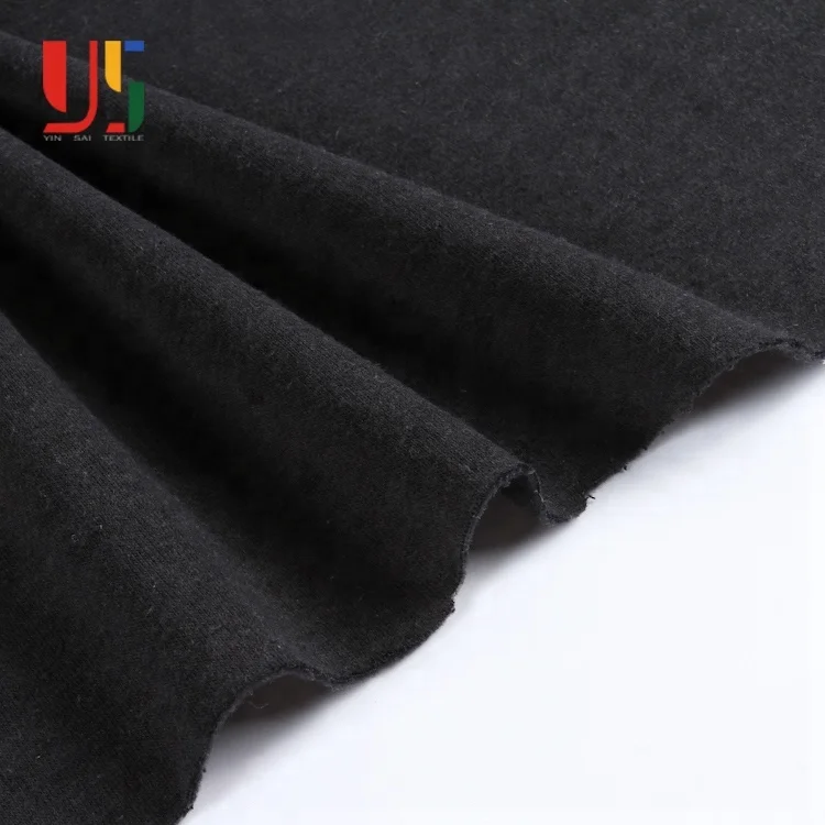Black Plain Poly Cotton Brushed French Terry Knitted Fabric For Hoodie Buy Cotton Brushed