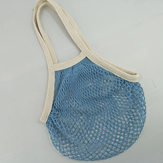 Eco-friendly Natural Food Vegetable Fruit Holder Bag 100% Cotton Portable Foldable Grocery Mesh Net Bag for Shopping