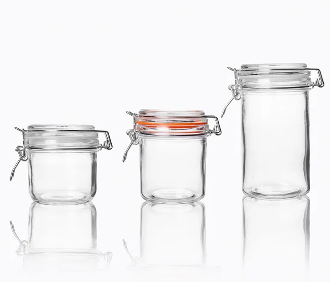 500ml 750ml 1000ml Decorative Hermetic Metal Clip Glass Jars Set Glass Storage Jars With
