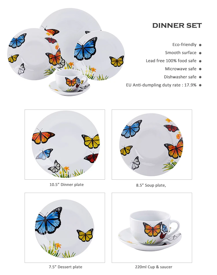 Ceramic Tableware Set Porcelain Butterfly Dinner Set For Home