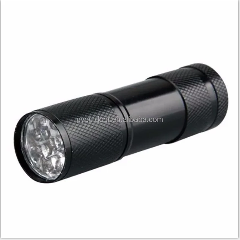 2018 Mini Aluminum 9 LED 365nm UV Flashlight with Black Strap Ultra Violet Black Light Torch Detector